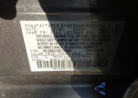 2021 Nissan Sentra Sv Xtronic Cvt from USA, damaged, VIN 3N1AB8CV2MY203085